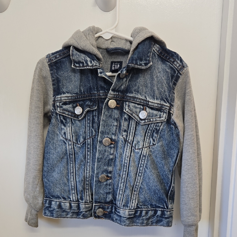GAP Kids Denim Jacket with Gray Hoodie Sleeves